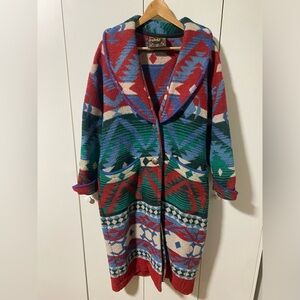 Vintage Colorful Geometric Patterned Blanket Coat Size S